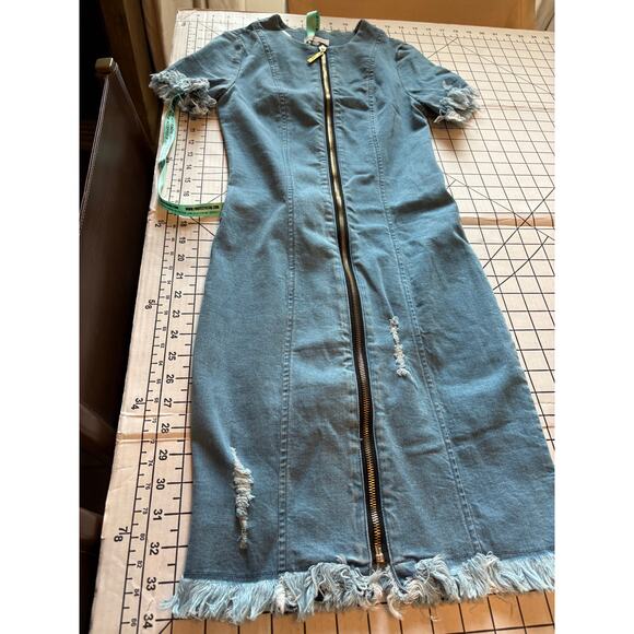 NWT Mistress Rocks Over It Frayed Denim Exposed Zipper Dress Distressed XXS - Picture 13 of 14